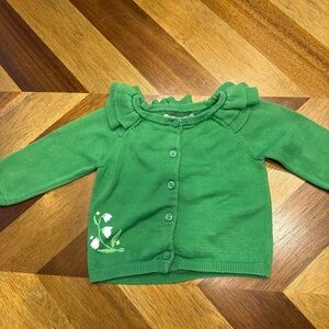 Janie and Jack Kelly Green Cardigan Sweater with Floral Accent Spring